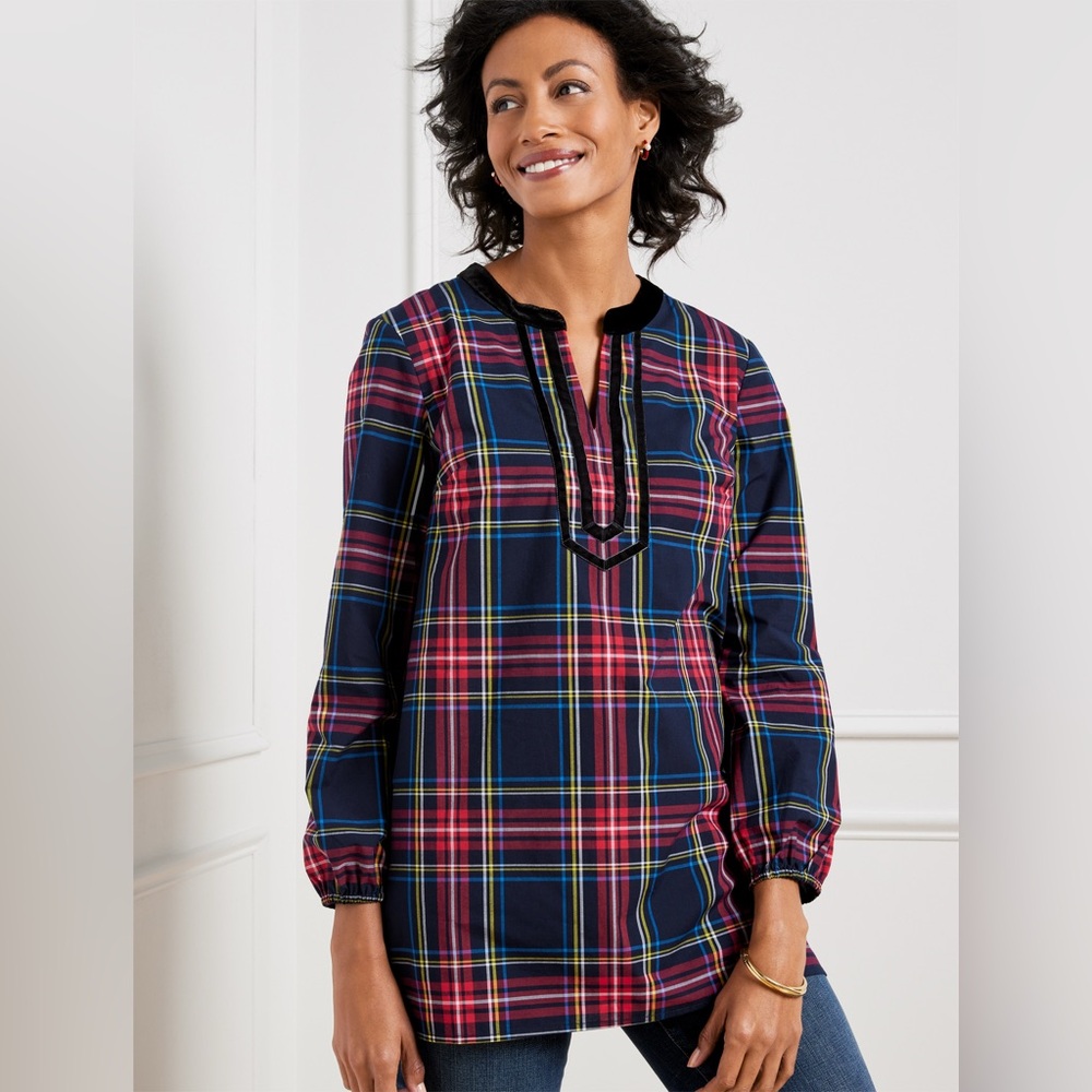 NWOT TALBOTS Split Neck Tunic - Cabin Plaid